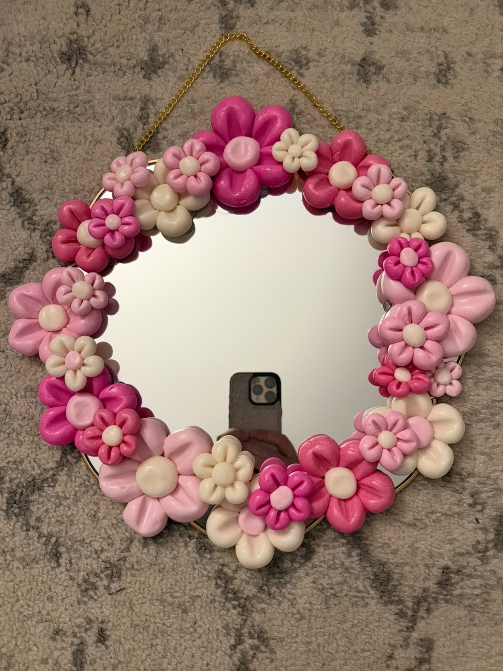 Pink Floral Round Wall Handmade Mirror